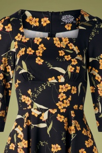Hearts & Roses - 50s Florence Floral Swing Dress in Black 4