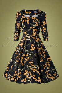 Hearts & Roses - 50s Florence Floral Swing Dress in Black 3