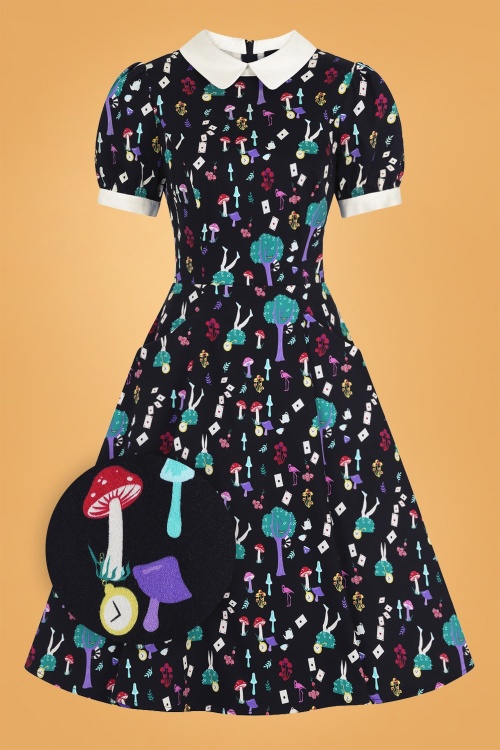 Collectif Clothing - 50s Peta In Wonderland Swing Dress in Black 2