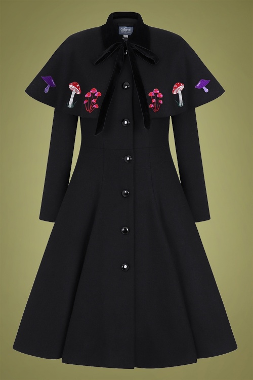 Collectif Clothing - 40s Claudia In Wonderland Coat And Cape in Black Wool 2