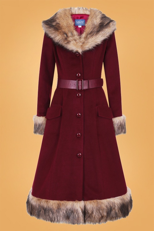 Collectif Clothing - Berenice Faux Fur Swing Coat Années 50 en Bordeaux 3