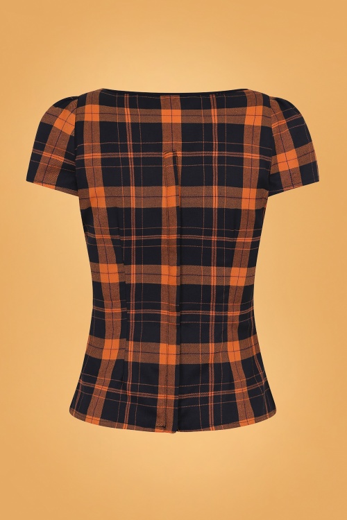 Collectif Clothing - 50s Mimi Pumpkin Check Top in Black and Orange 4