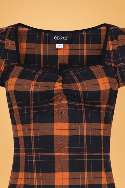 Collectif Clothing - Mimi Pumpkin Check Top Années 50 en Noir et Orange 3