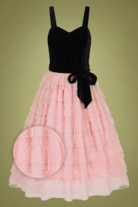 Collectif Clothing - Giselle Polka Occasion Swing-jurk in zwart en roze 2