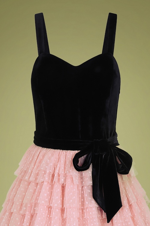 Collectif Clothing - Giselle Polka Occasion Swing-jurk in zwart en roze 3