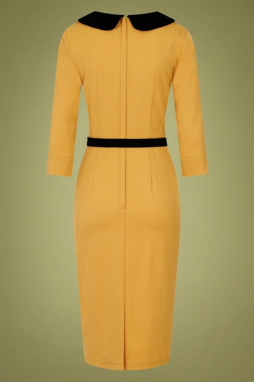 Collectif Clothing - Christine Pencil Dress Années 40 en Jaune Moutarde 4