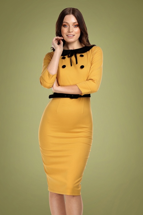 Collectif Clothing - 40s Christine Pencil Dress in Mustard