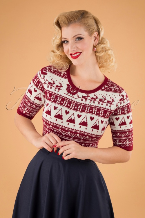 Banned Retro - 50s Holly Jumper in Red and White