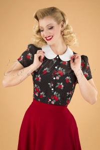 Bunny - 50s Apple Blossom Blouse in Black