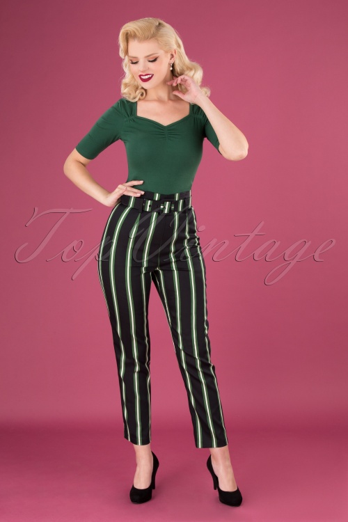 Collectif Clothing - Thea Witch Stripes Trousers Années 50 en Noir