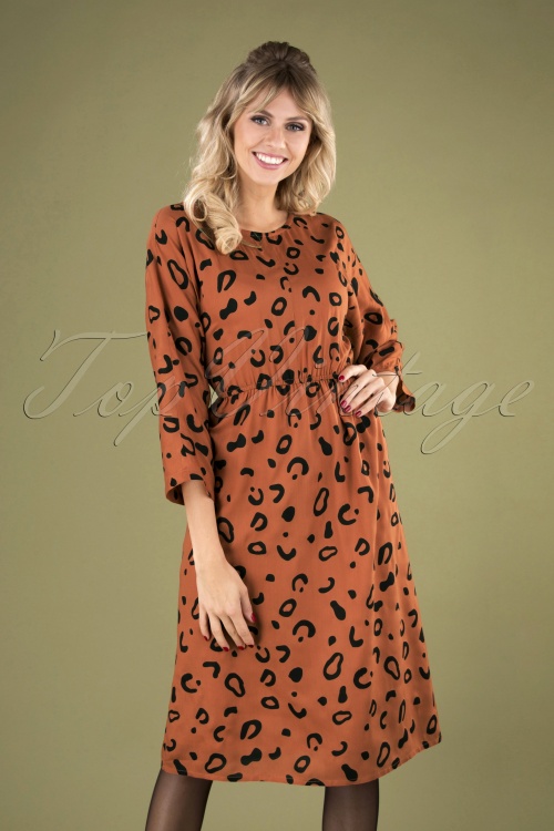 Compania Fantastica - 70s Vestido Animal Dress in Rusty Orange