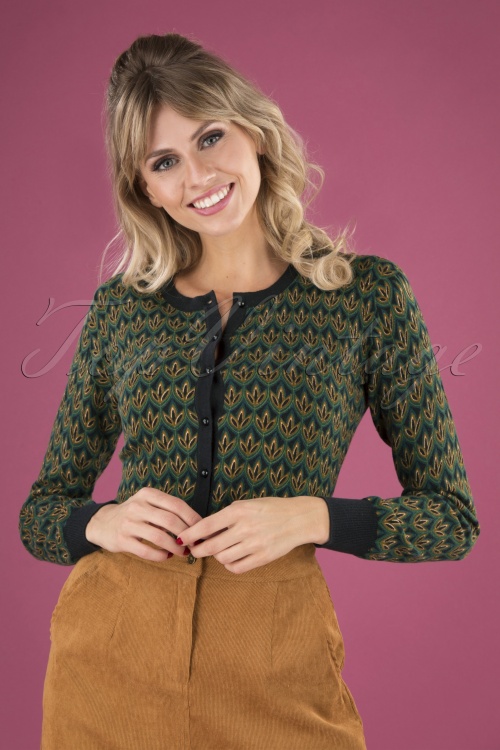 King Louie - Roundneck Fiddle Cardi  Années 50 en Vert Sapin