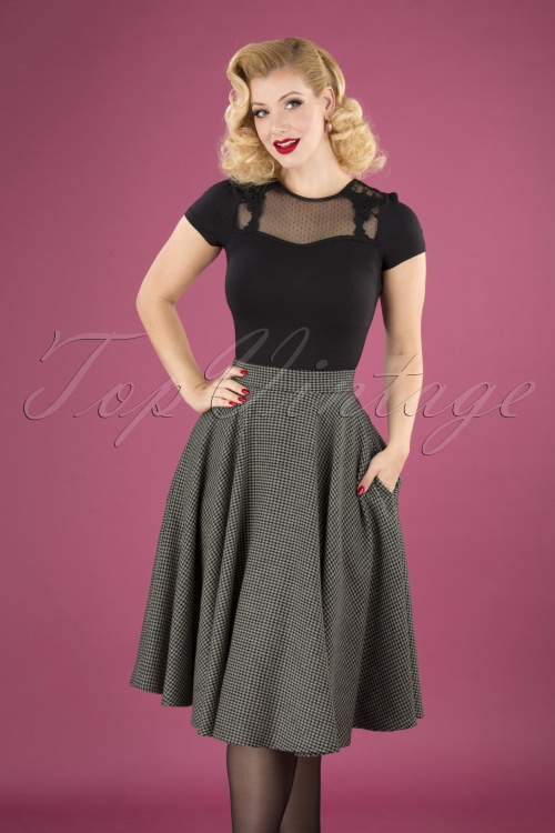 Timeless - 40s Sophie Houndstooth Skirt in Grey 2