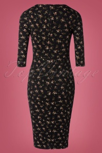 Topvintage Boutique Collection - 50s Gina Floral Pencil Dress in Black 5