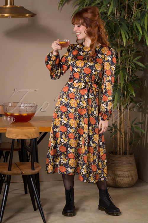 Traffic People - 70s Moodless Floral Dress in Navy