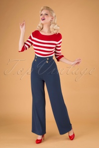 Vintage Chic for Topvintage - Mabbie wijde broek in marineblauw