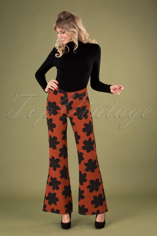 Wild Pony - 70s Peonia Floral Trousers in Rust