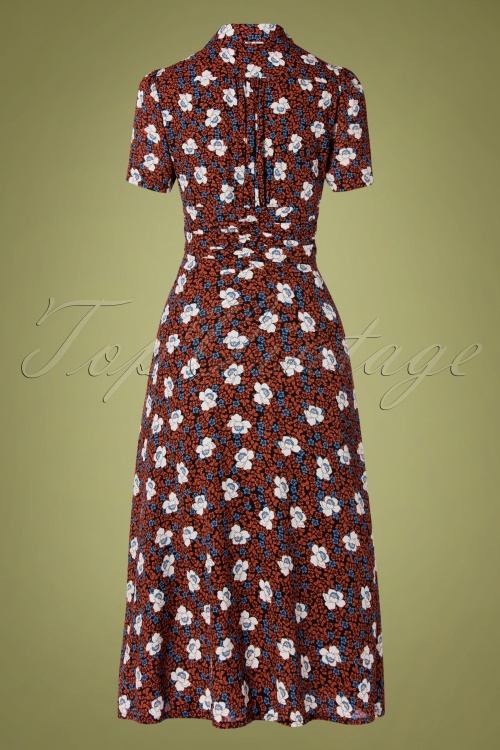  - Clarice Floral Dress Années 40 en Rouille 2