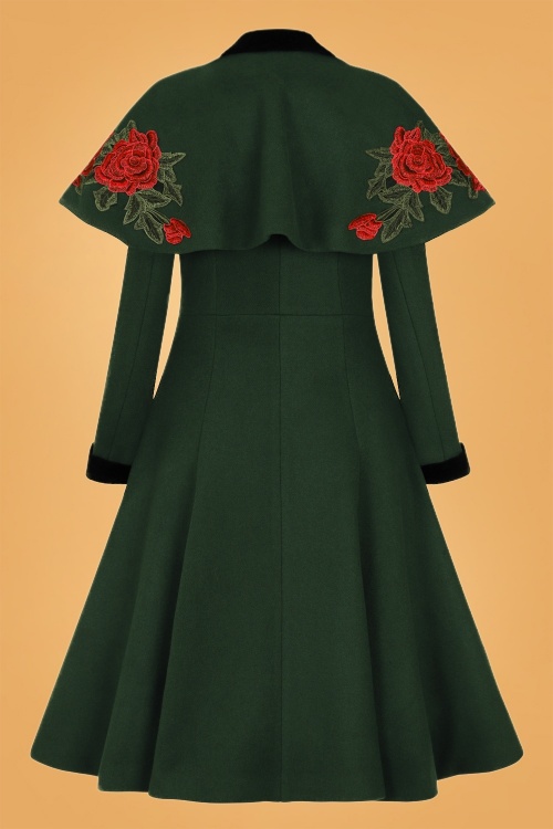 Collectif Clothing - Claudia Mantel und floraler Umhang aus grüner Wolle 5