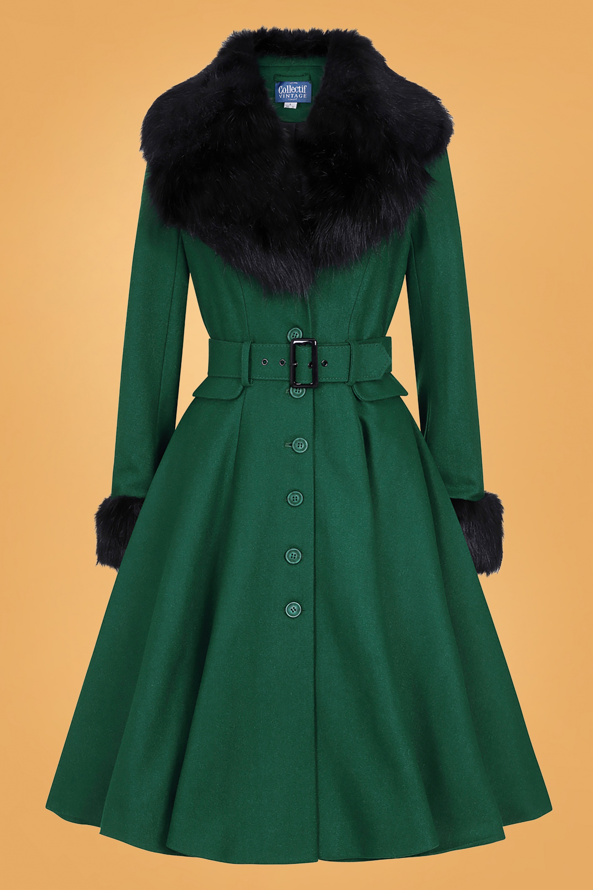 Collectif Clothing 50s Cora Swing Coat in Green | Topvintage