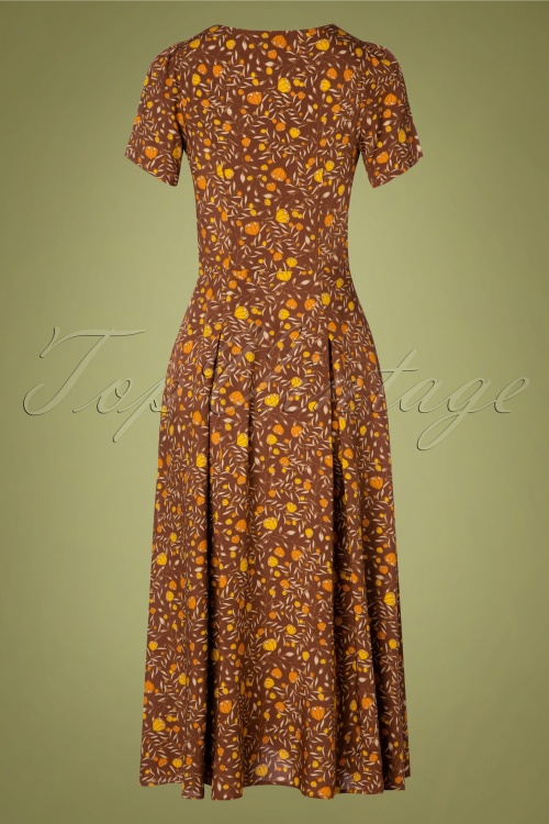 Bright and Beautiful - Daisy Granny Floral Dress Années 70 en Brun 5