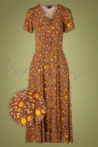 Bright and Beautiful - 70s Daisy Granny Floral Dress in Brown 2