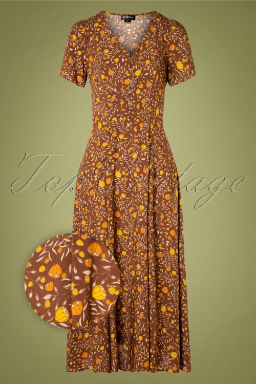 Bright and Beautiful - Daisy Granny Floral Dress Années 70 en Brun 2