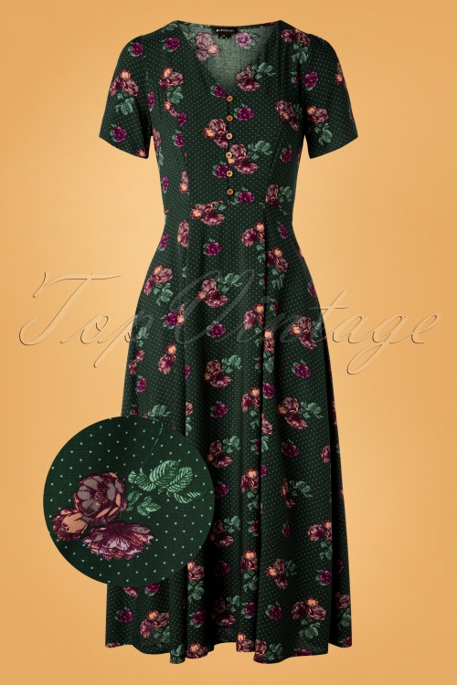 Bright and Beautiful - Daisy Polka Floral Dress Années 70 en Vert 2
