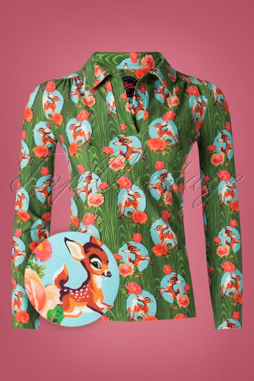 Tante Betsy - 60s Nellie Kitschy Deer Shirt in Green