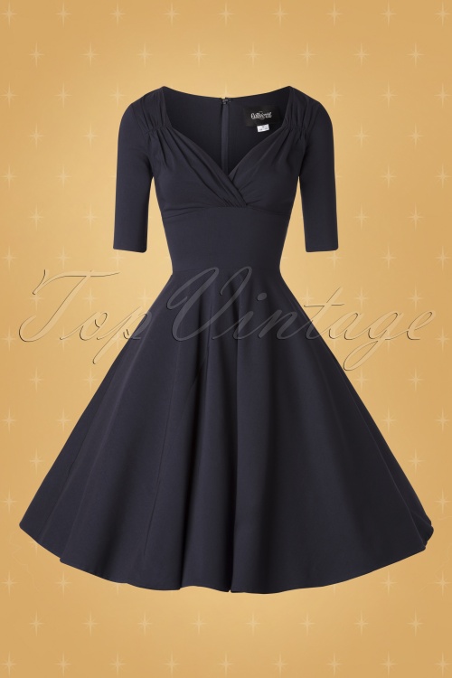 Collectif ♥ Topvintage - 50s Trixie Doll Swing Dress in Navy 4
