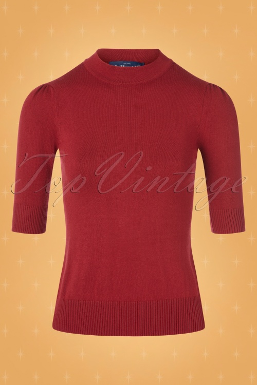 Collectif ♥ Topvintage - 50s Chrissie Knitted Turtle Neck Top in Red 2