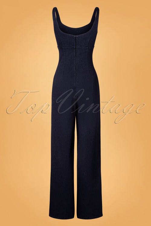 Bright and Beautiful - 70s Samantha Denim Jumpsuit in Navy 5