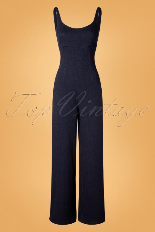 Bright and Beautiful - 70s Samantha Denim Jumpsuit in Navy