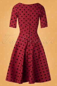 Collectif ♥ Topvintage - 50s Trixie Polka Flock Doll Swing Dress in Red 6