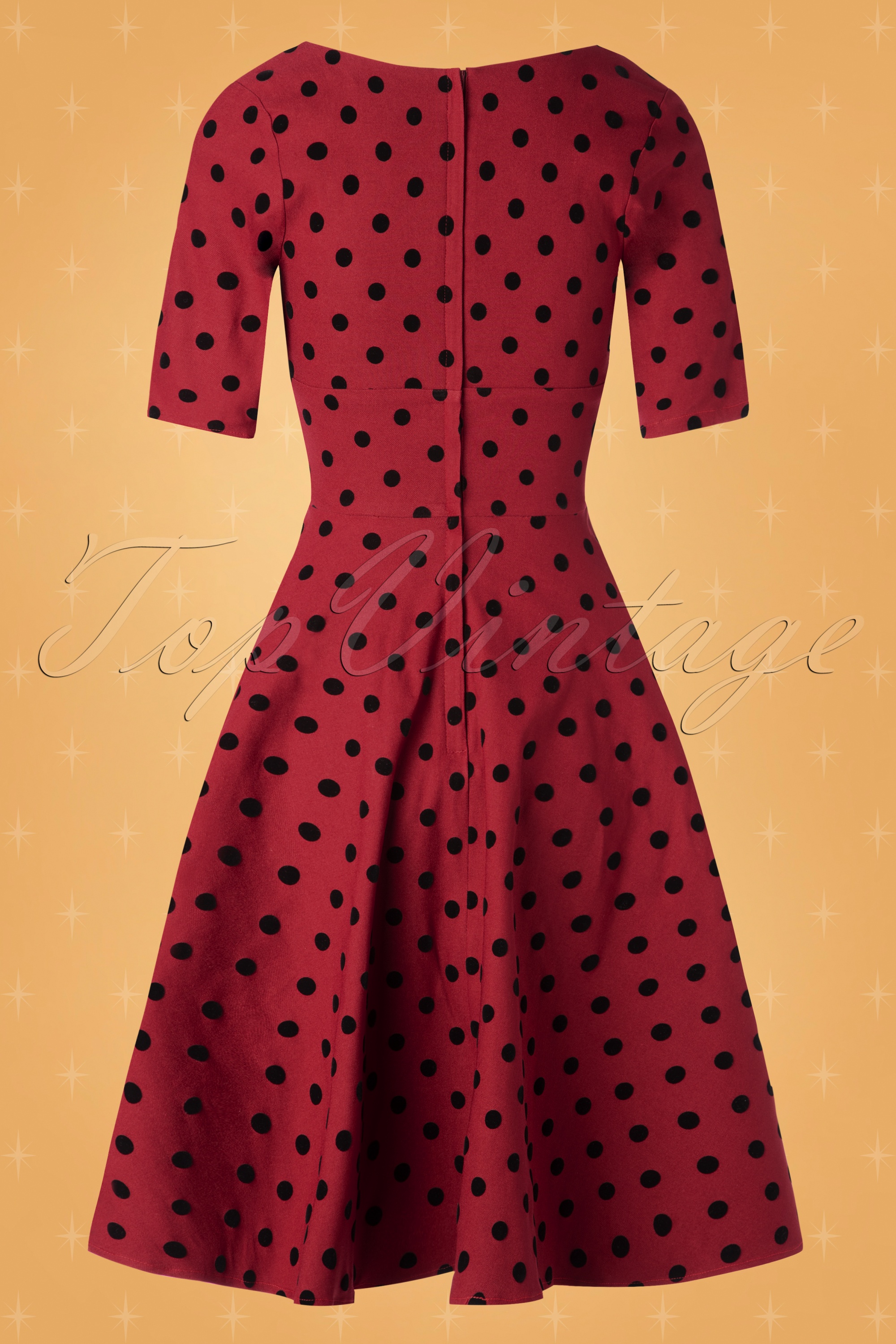 Collectif ♥ Topvintage - Trixie Polka Flock pop-swingjurk in rood 6