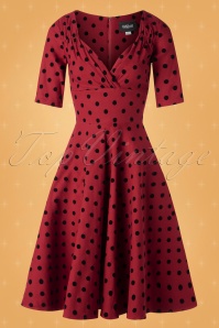 Collectif ♥ Topvintage - 50s Trixie Polka Flock Doll Swing Dress in Red 3