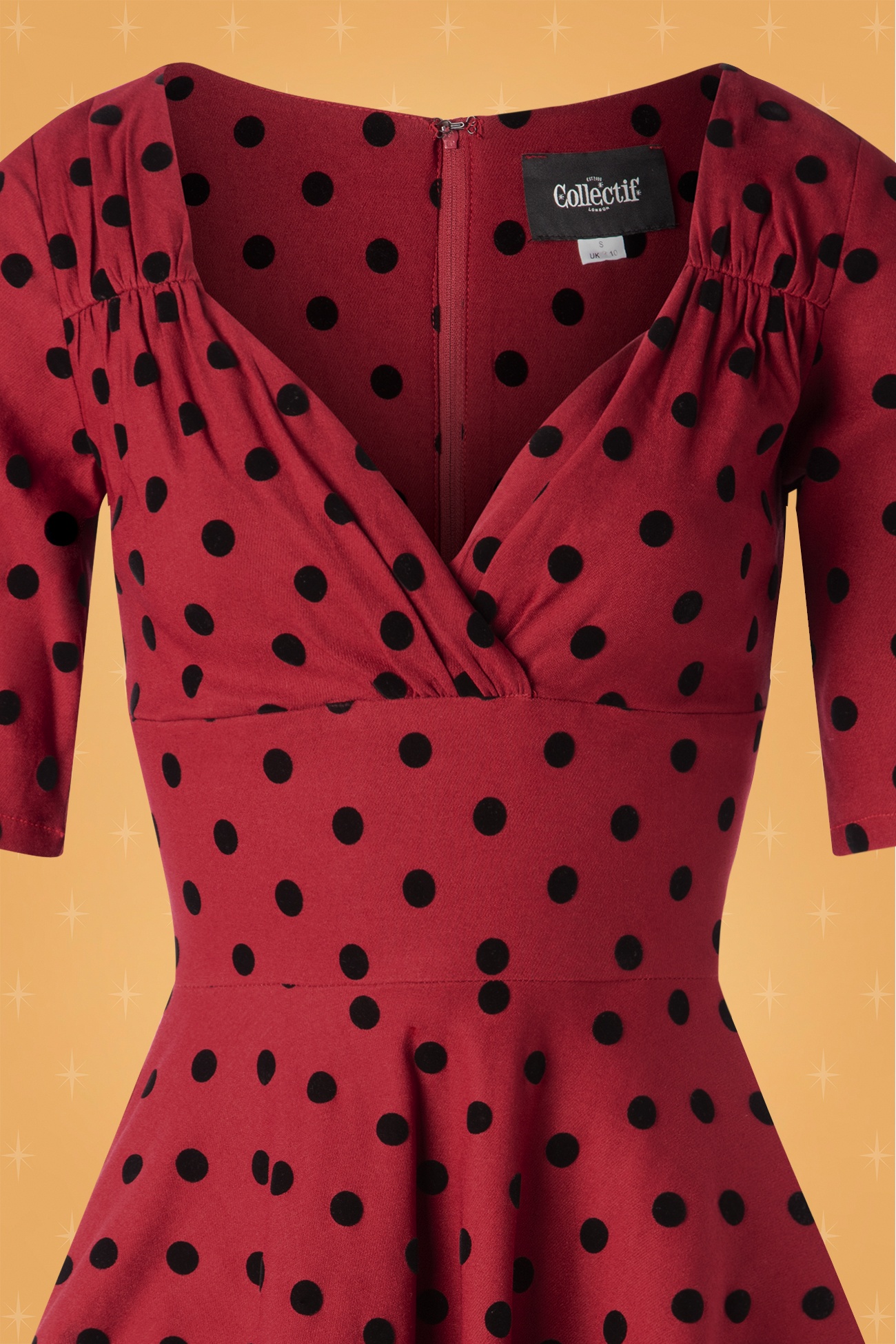 Collectif ♥ Topvintage - Trixie Polka Flock pop-swingjurk in rood 4