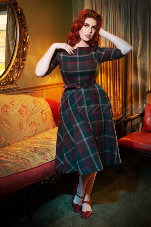 Collectif ♥ Topvintage - 50s Suzanne Westie Check Swing Dress in Multi 3