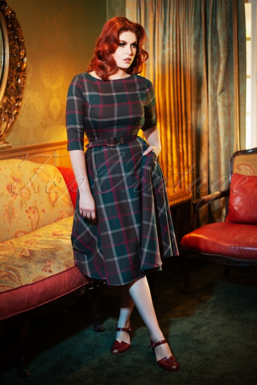 Collectif ♥ Topvintage - 50s Suzanne Westie Check Swing Dress in Multi