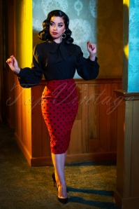 Collectif ♥ Topvintage - 50s Polly Polka Flock Pencil Skirt in Red