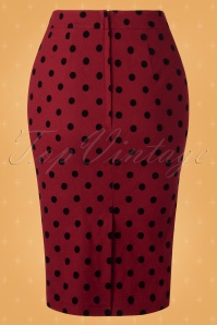 Collectif ♥ Topvintage - 50s Polly Polka Flock Pencil Skirt in Red 6