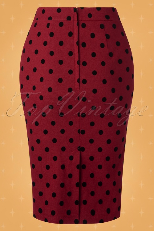 Collectif ♥ Topvintage - 50s Polly Polka Flock Pencil Skirt in Red 6