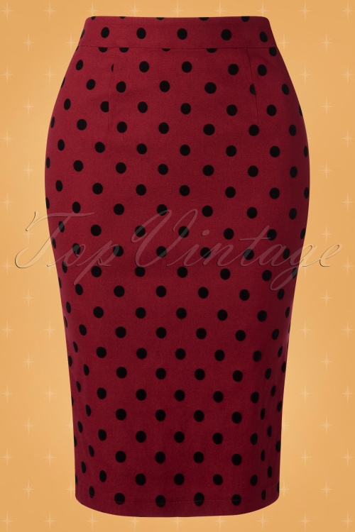 Collectif ♥ Topvintage - 50s Polly Polka Flock Pencil Skirt in Red 2