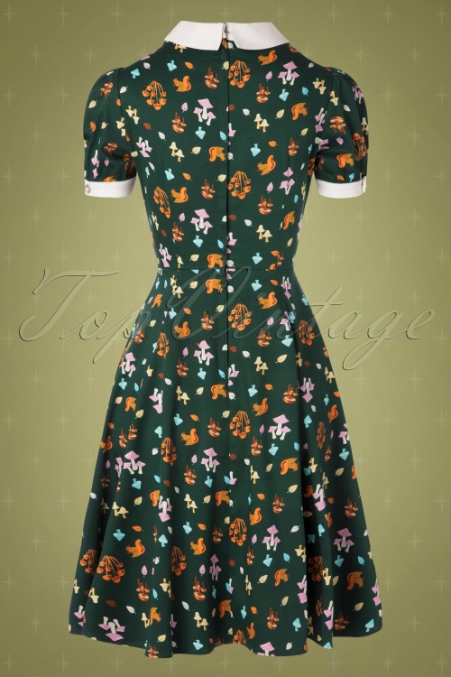 Collectif ♥ Topvintage - 50s Peta Mushroom Swing Dress in Green 7