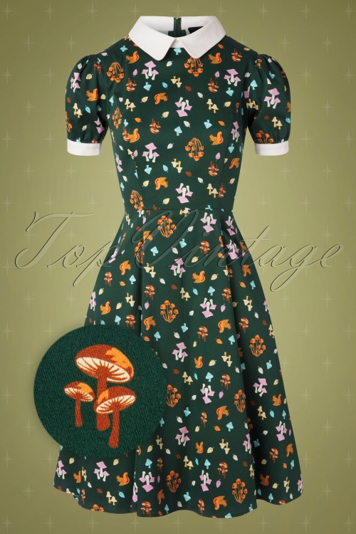 Collectif ♥ Topvintage - Peta Mushroom Swing Dress Années 50 en Vert 2