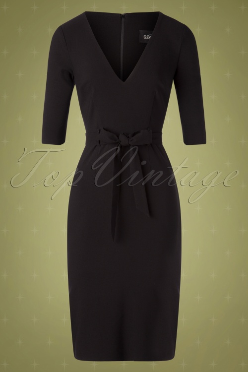 Collectif ♥ Topvintage - 50s Meadow Pencil Dress in Black 2