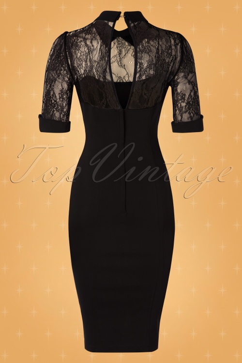 Collectif ♥ Topvintage - 50s Wednesday Lace Pencil Dress in Black 8