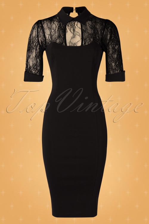 Collectif ♥ Topvintage - 50s Wednesday Lace Pencil Dress in Black 3