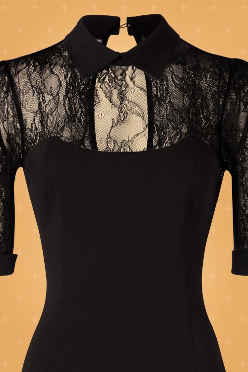 Collectif ♥ Topvintage - 50s Wednesday Lace Pencil Dress in Black 5
