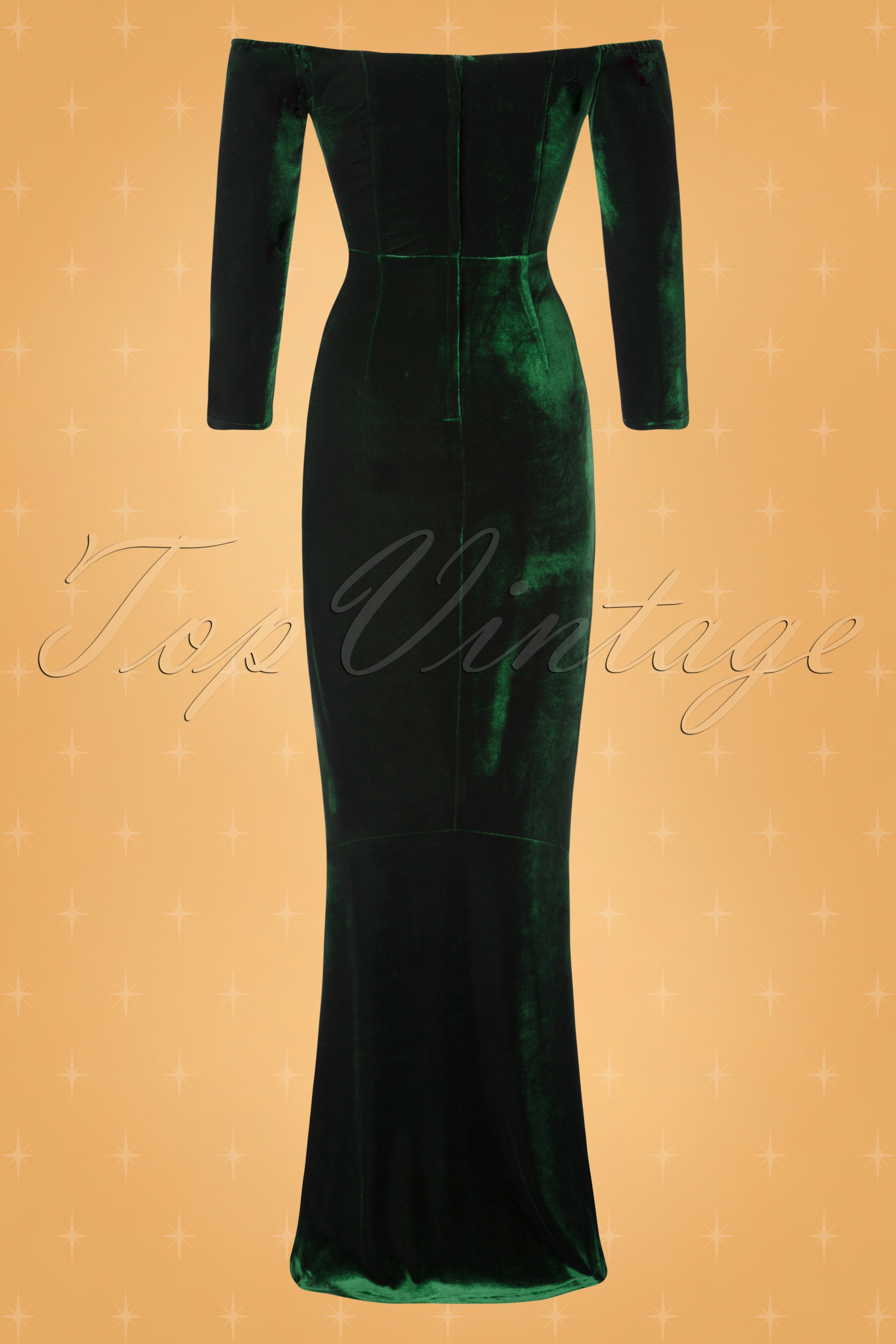 Collectif Topvintage 50s Anjelica Velvet Maxi Dress in Green Shop at Topvintage